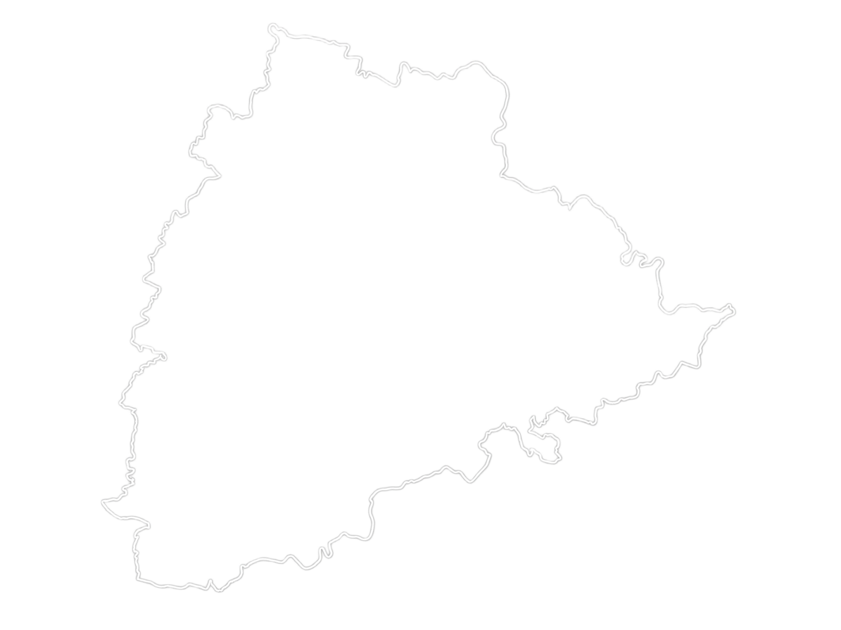 Telangana state outline with Hyderabad marked